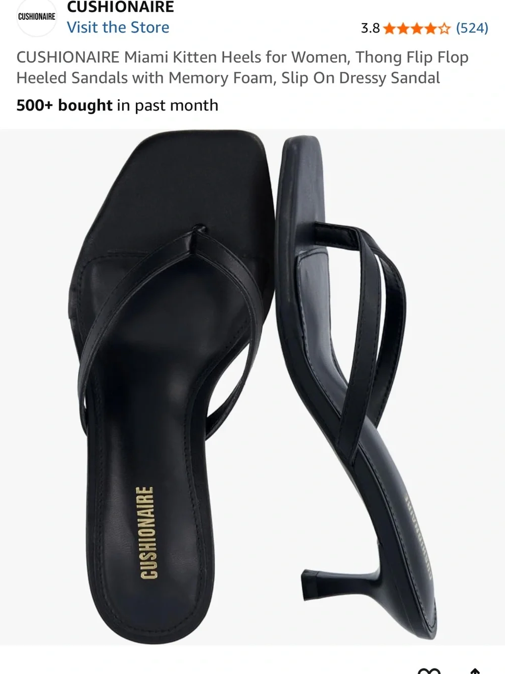 Cushionaire Black Kitten Heel Thong Sandals for Women